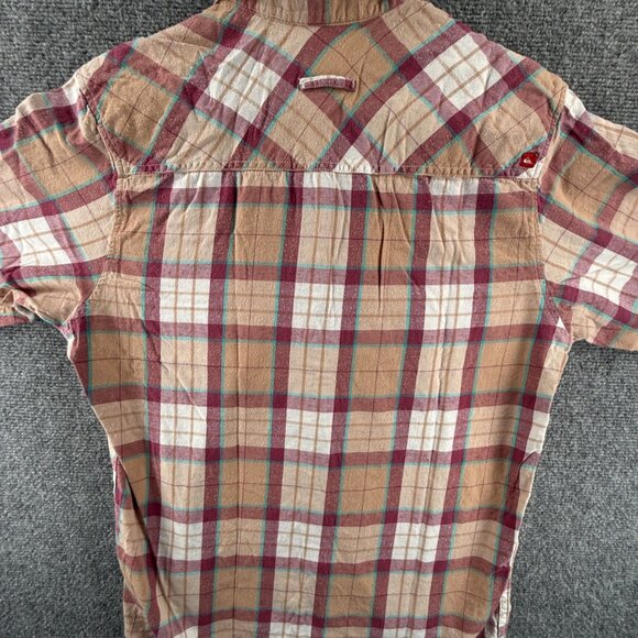 Quiksilver Beige Red Plaid Mid Medium Pocket Surf Mens Shirt Long Sleeve Flannel - Picture 12 of 12